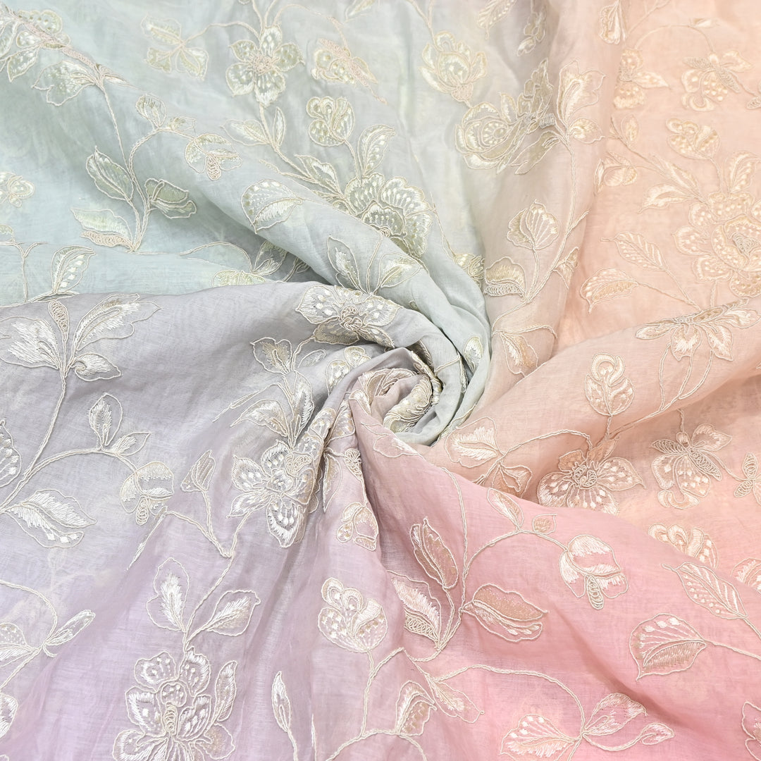 4D Shade Mul Chanderi Embroidery Fabric – Soft Floral Embroidered Summer Fabric GP4164-5