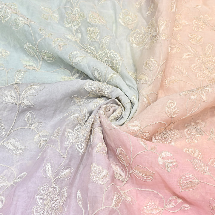 4D Shade Mul Chanderi Embroidery Fabric – Soft Floral Embroidered Summer Fabric GP4164-5