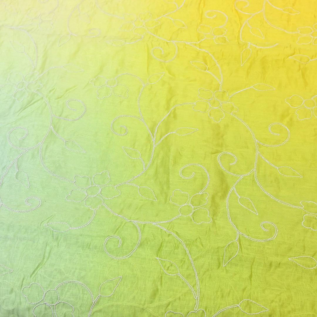 4D Shaded Silk Chanderi Thread Embroidery Fabric | Designer Fabric | OMF667-1