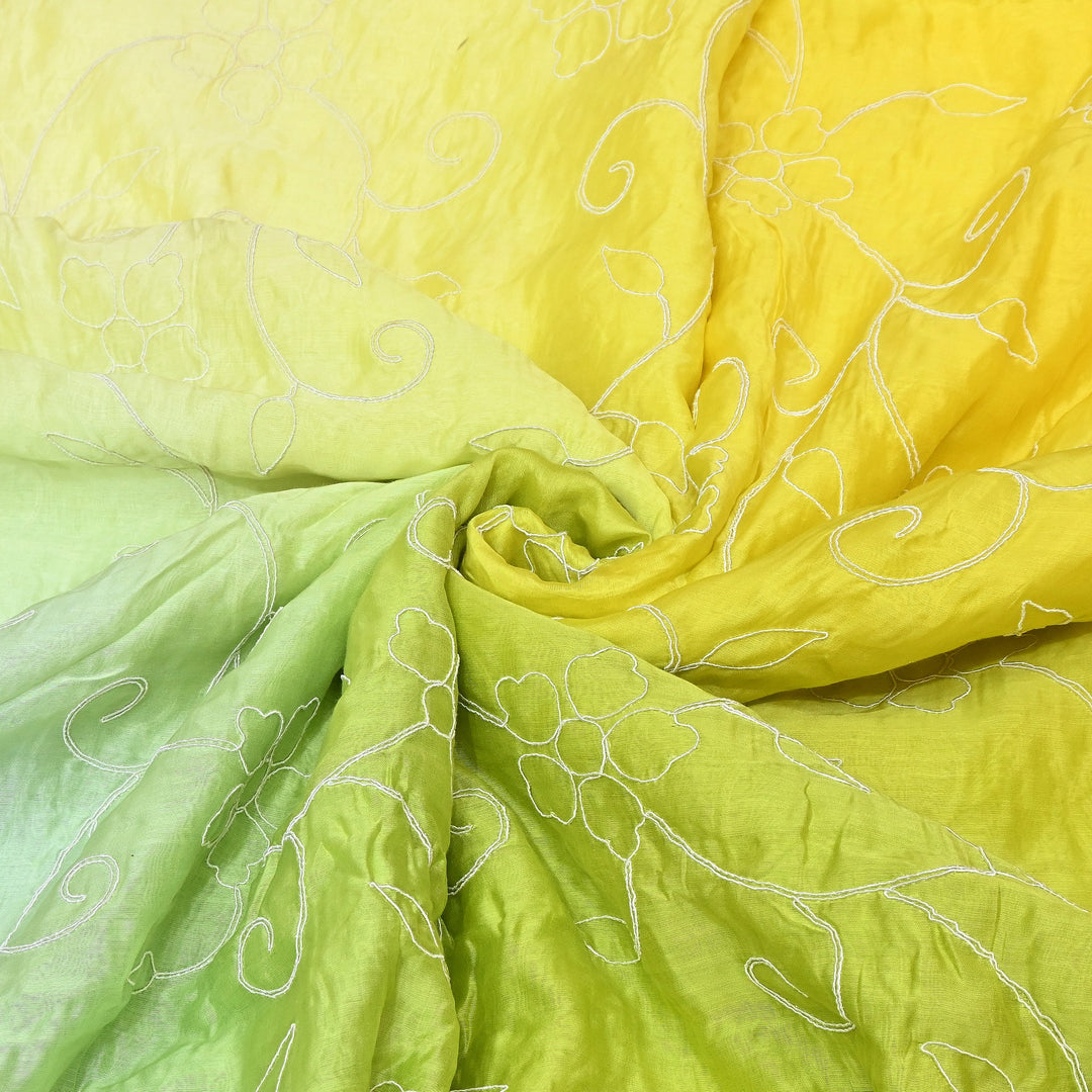 4D Shaded Silk Chanderi Thread Embroidery Fabric | Designer Fabric | OMF667-1