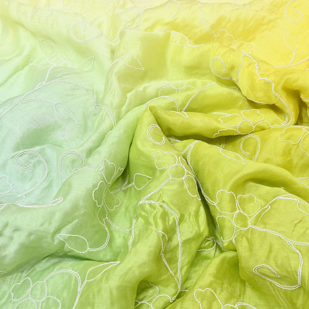 4D Shaded Silk Chanderi Thread Embroidery Fabric | Designer Fabric | OMF667-1