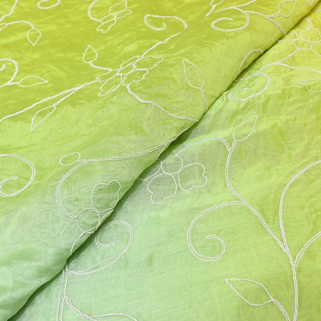 4D Shaded Silk Chanderi Thread Embroidery Fabric | Designer Fabric | OMF667-1