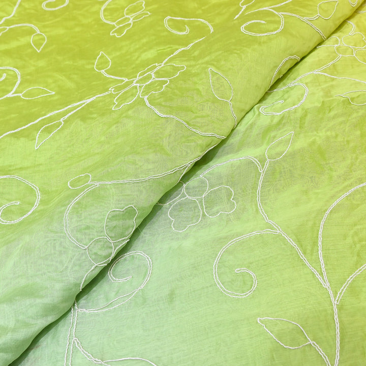 4D Shaded Silk Chanderi Thread Embroidery Fabric | Designer Fabric | OMF667-1