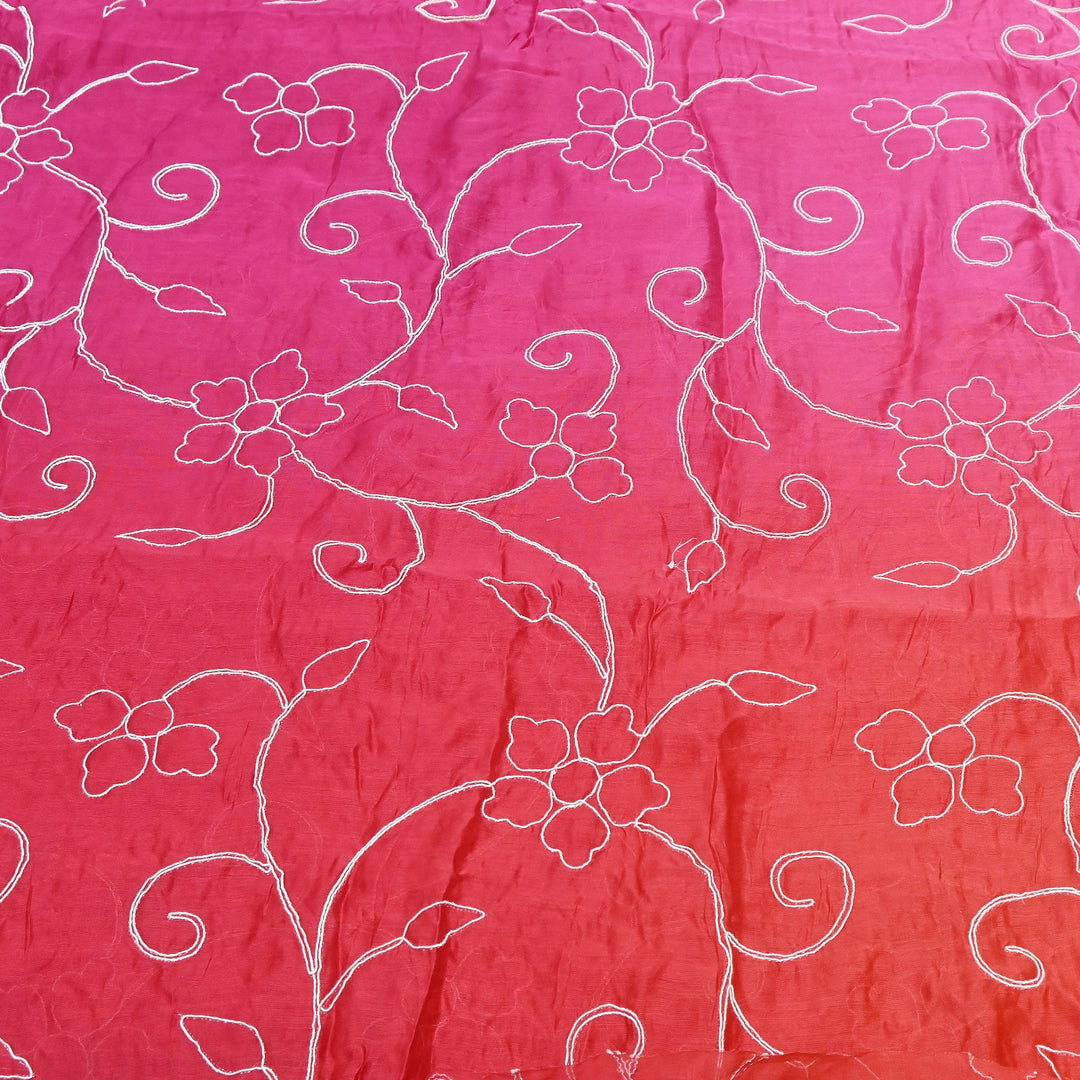 4D Shaded Silk Chanderi Thread Embroidery Fabric | Designer Fabric | OMF667-2