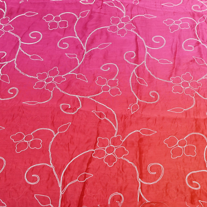 4D Shaded Silk Chanderi Thread Embroidery Fabric | Designer Fabric | OMF667-2