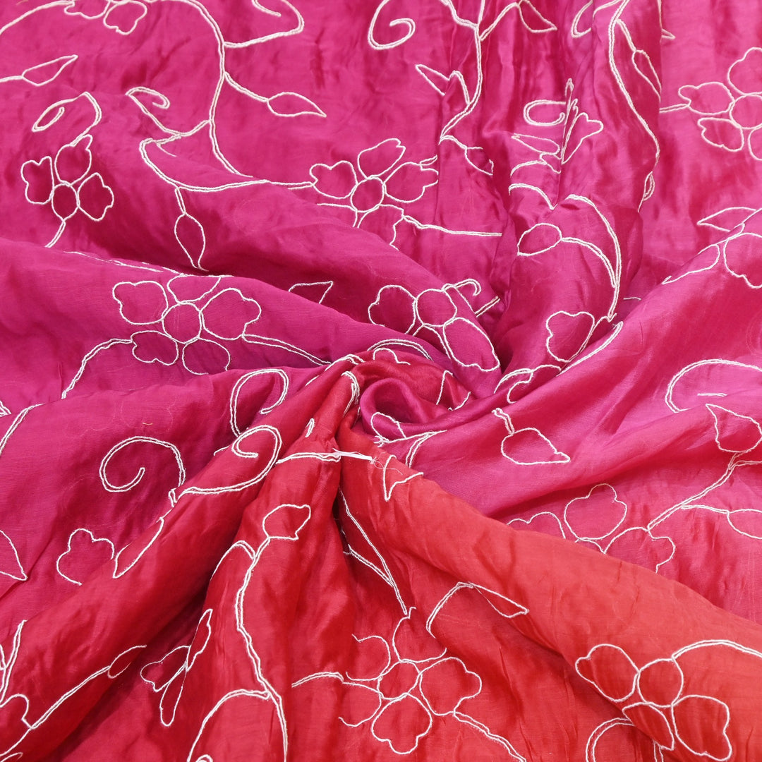 4D Shaded Silk Chanderi Thread Embroidery Fabric | Designer Fabric | OMF667-2
