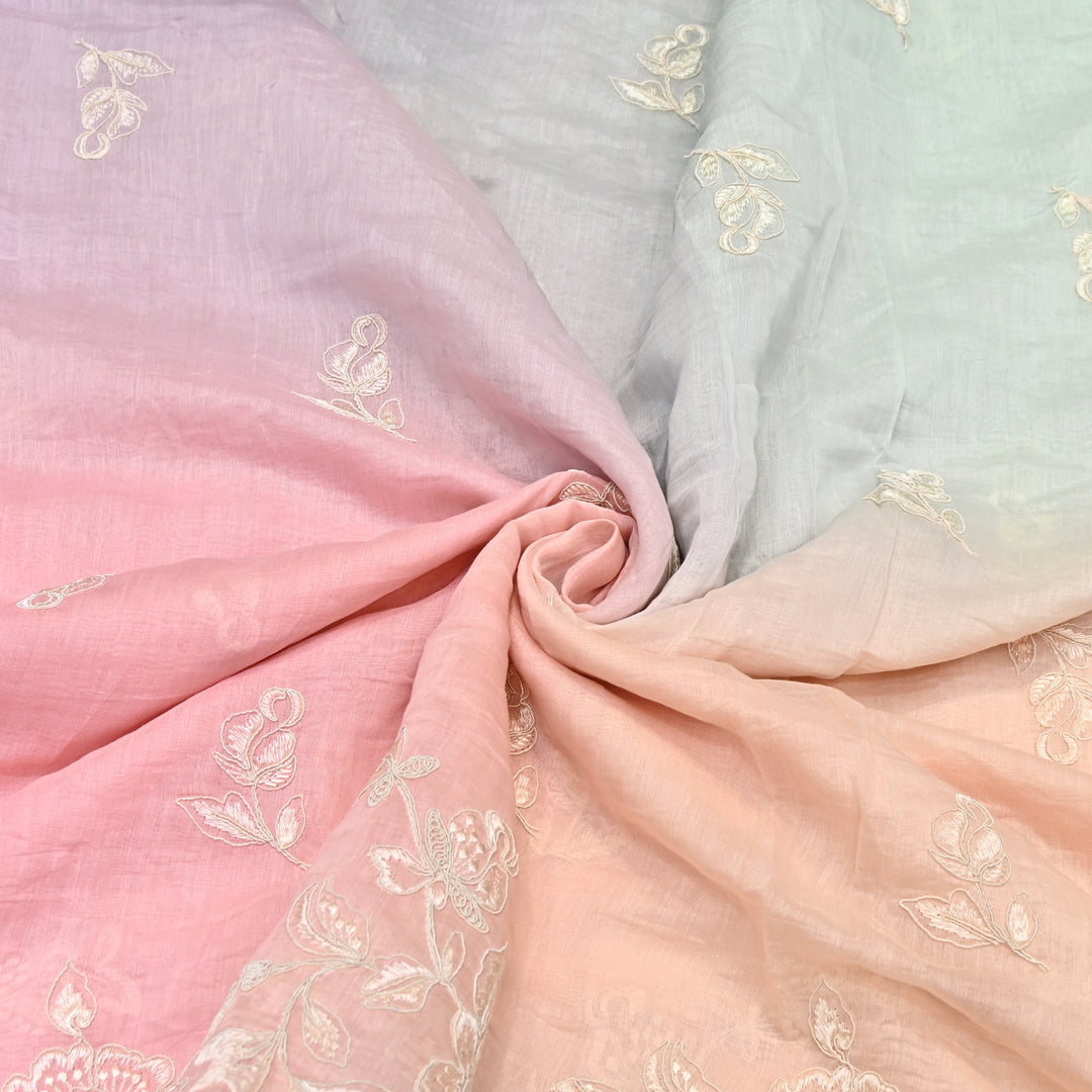 4D Shade Mul Chanderi Embroidery Fabric – Soft Floral Embroidered Summer Fabric GP4164A- 5