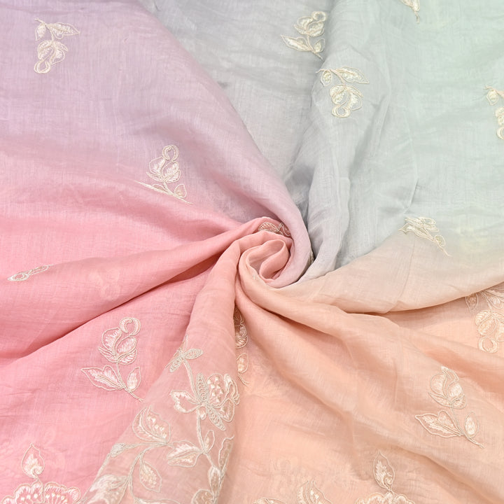 4D Shade Mul Chanderi Embroidery Fabric – Soft Floral Embroidered Summer Fabric GP4164A- 5