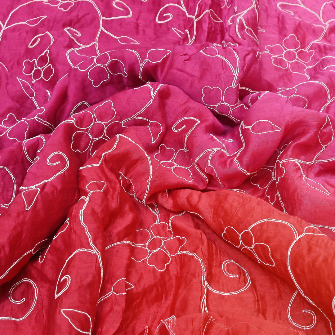 4D Shaded Silk Chanderi Thread Embroidery Fabric | Designer Fabric | OMF667-2
