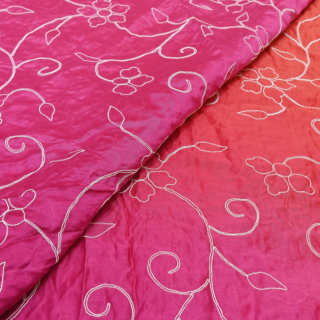 4D Shaded Silk Chanderi Thread Embroidery Fabric | Designer Fabric | OMF667-2