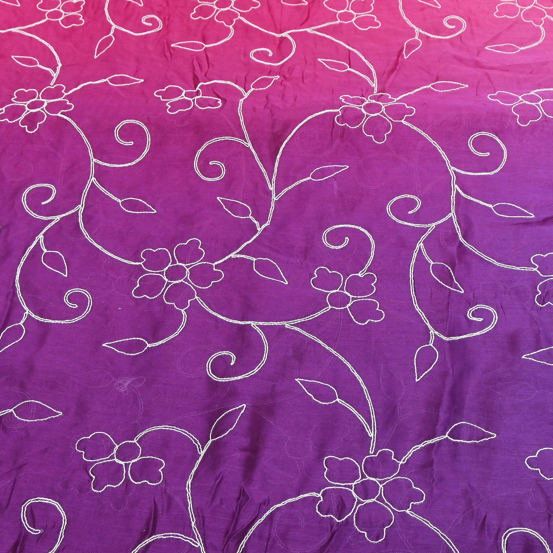 4D Shaded Silk Chanderi Thread Embroidery Fabric | Designer Fabric | OMF667-3