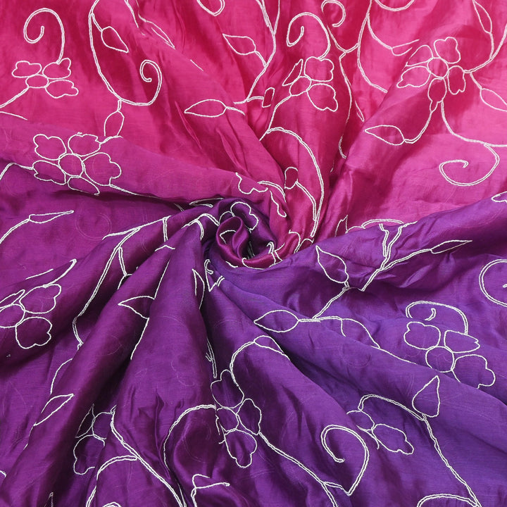 4D Shaded Silk Chanderi Thread Embroidery Fabric | Designer Fabric | OMF667-3