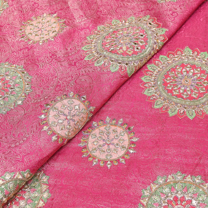 Premium Dola Position Print Zari Jacquard Fabric | Luxury Designer Woven Fabric | V3403C-09