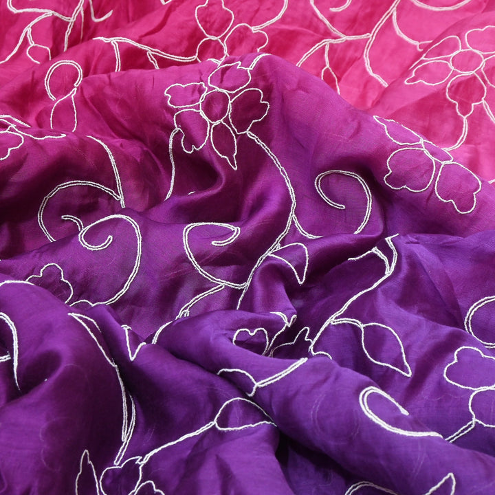 4D Shaded Silk Chanderi Thread Embroidery Fabric | Designer Fabric | OMF667-3