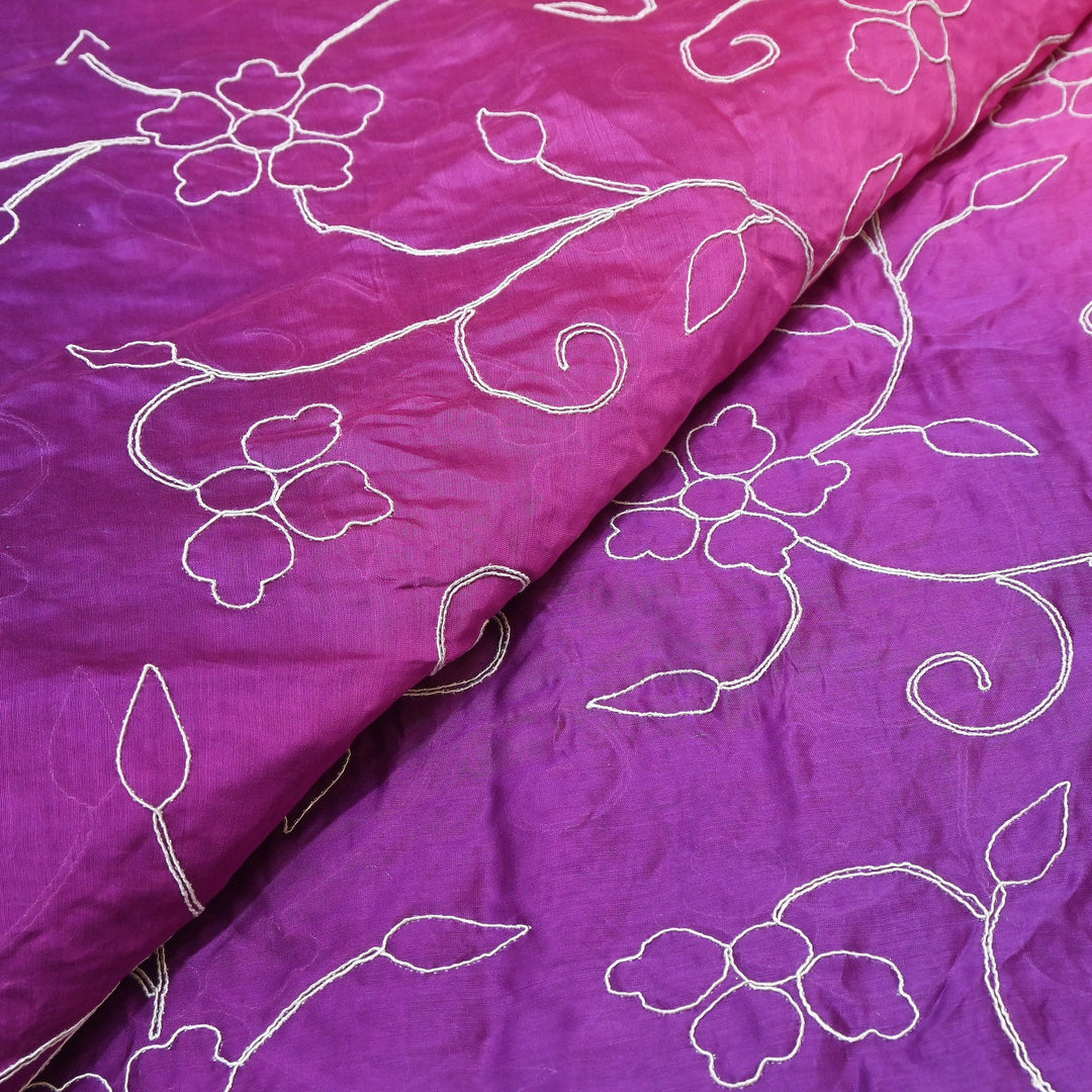 4D Shaded Silk Chanderi Thread Embroidery Fabric | Designer Fabric | OMF667-3