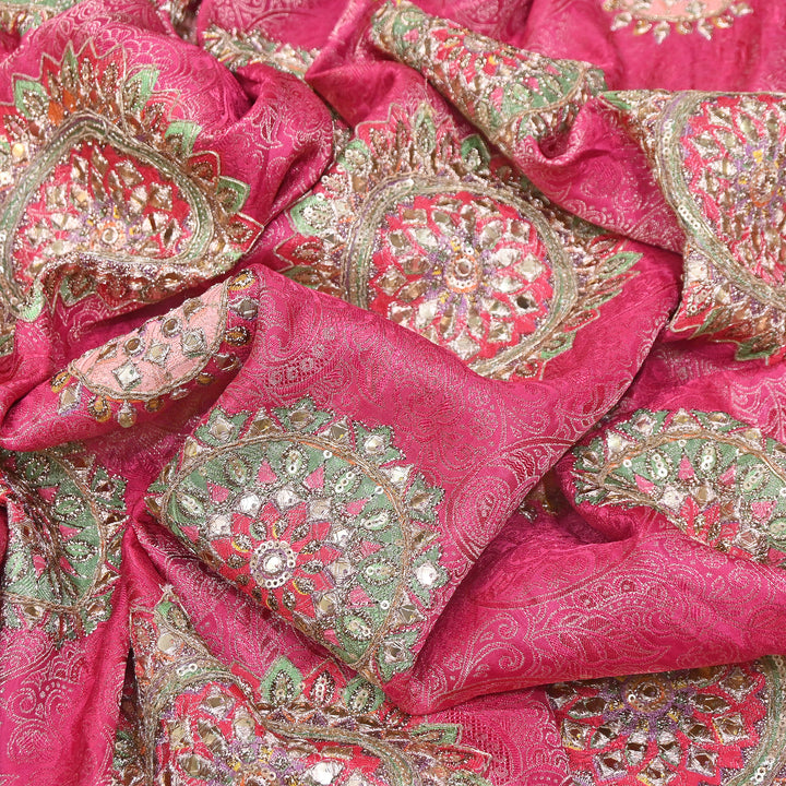 Premium Dola Position Print Zari Jacquard Fabric | Luxury Designer Woven Fabric | V3403C-09