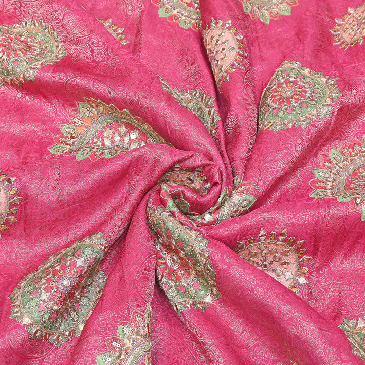 Premium Dola Position Print Zari Jacquard Fabric | Luxury Designer Woven Fabric | V3403C-09
