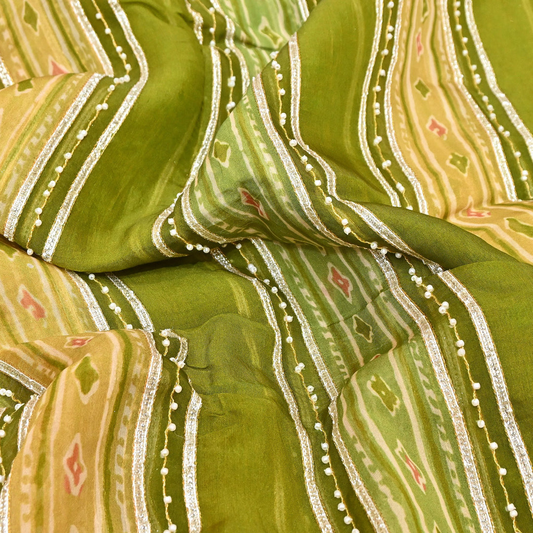 Organza Gota Zari & Moti Embroidered Fabric – Premium Festive Embroidery-D16943-A