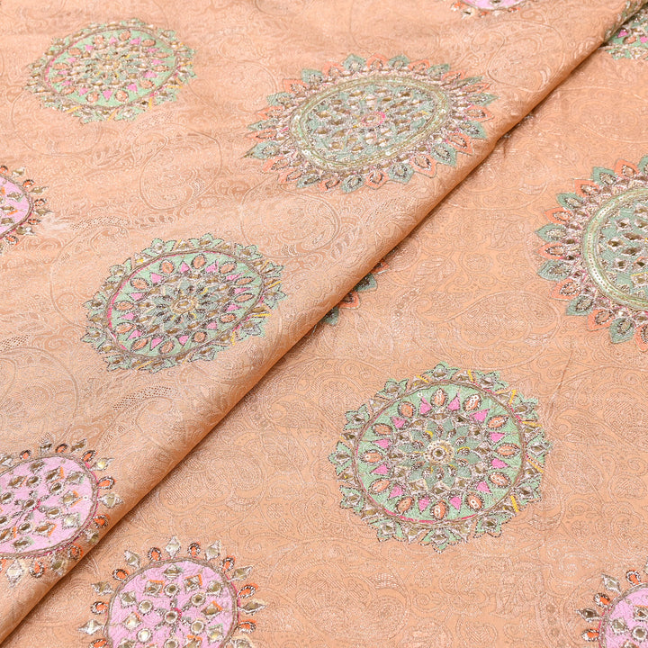 Premium Dola Position Print Zari Jacquard Fabric | Luxury Designer Woven Fabric | V3403C-06