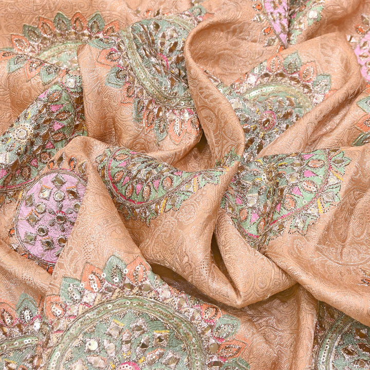 Premium Dola Position Print Zari Jacquard Fabric | Luxury Designer Woven Fabric | V3403C-06