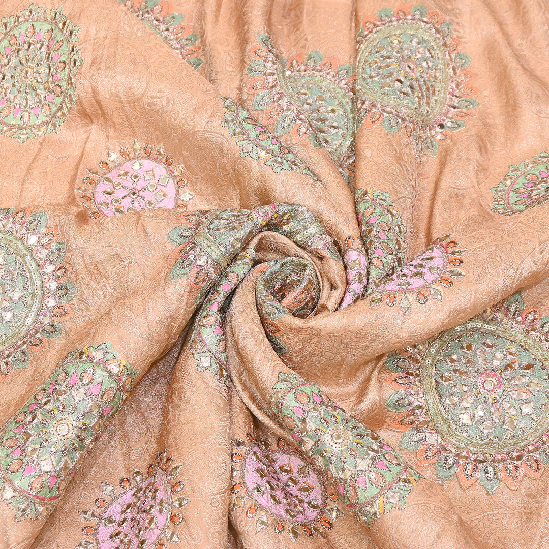 Premium Dola Position Print Zari Jacquard Fabric | Luxury Designer Woven Fabric | V3403C-06