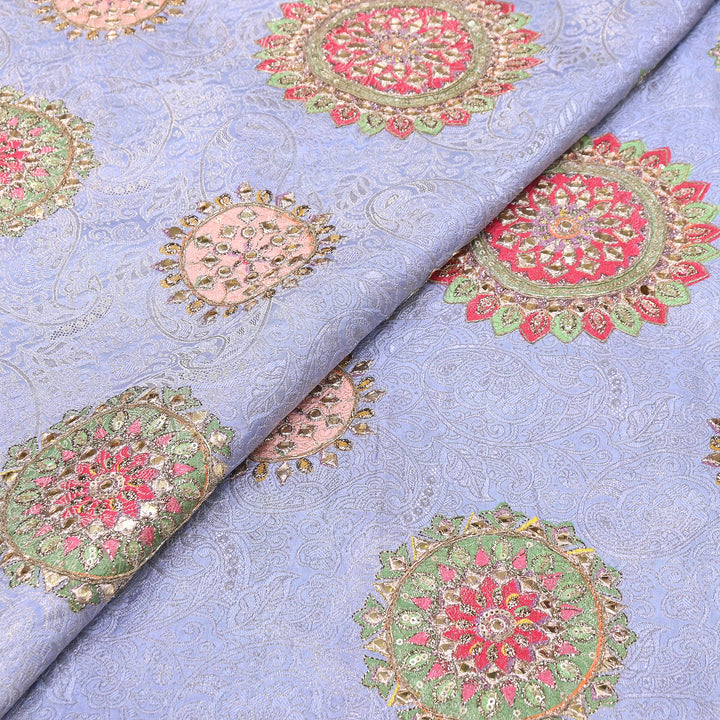Premium Dola Position Print Zari Jacquard Fabric | Luxury Designer Woven Fabric | V3403C-07
