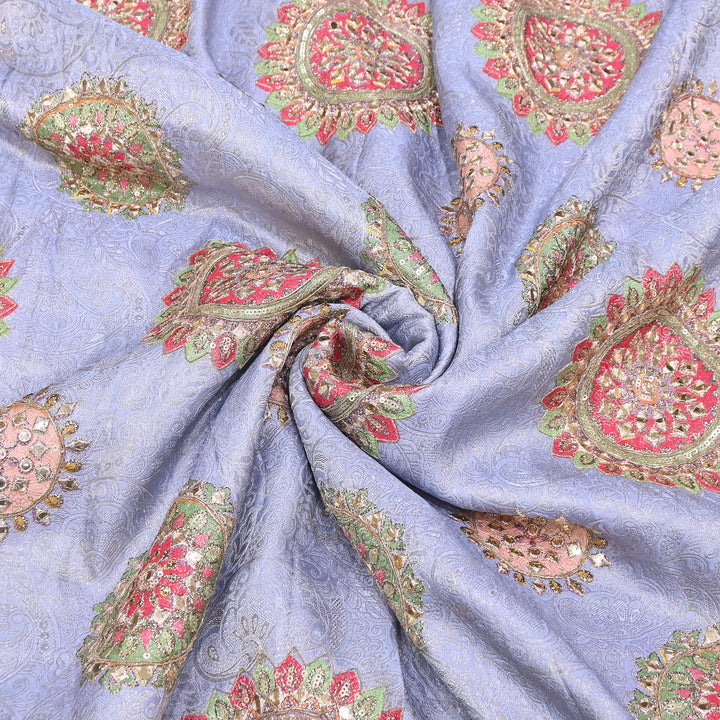 Premium Dola Position Print Zari Jacquard Fabric | Luxury Designer Woven Fabric | V3403C-07