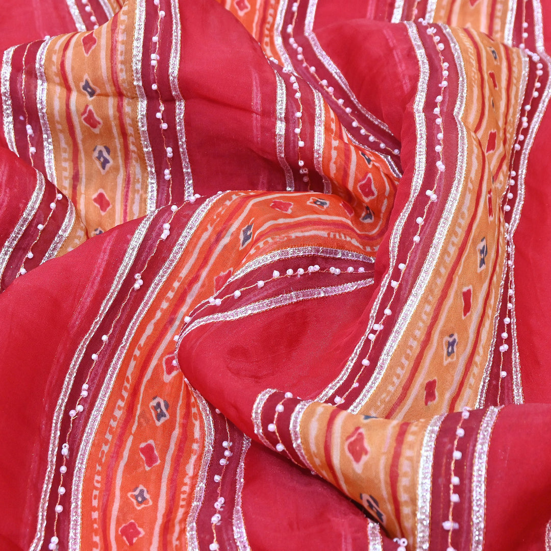 Organza Gota Zari & Moti Embroidered Fabric – Premium Festive Embroidery-D16943-A3