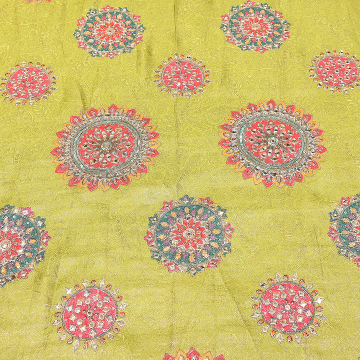Premium Dola Position Print Zari Jacquard Fabric | Luxury Designer Woven Fabric | V3403C-05