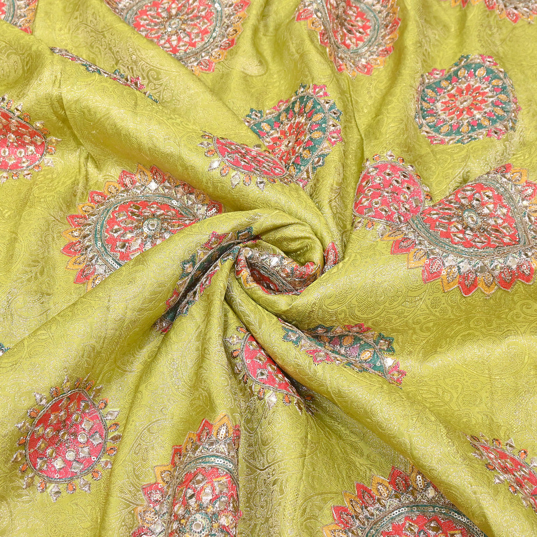 Premium Dola Position Print Zari Jacquard Fabric | Luxury Designer Woven Fabric | V3403C-05