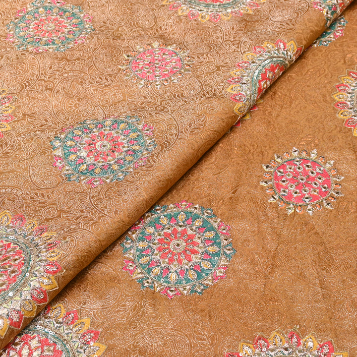 Premium Dola Position Print Zari Jacquard Fabric | Luxury Designer Woven Fabric | V3403C-04