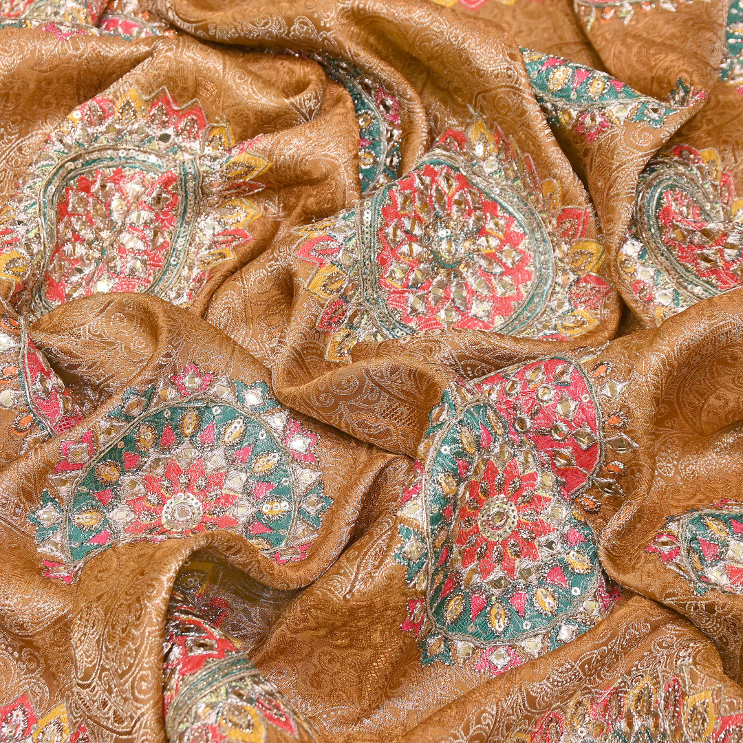 Premium Dola Position Print Zari Jacquard Fabric | Luxury Designer Woven Fabric | V3403C-04