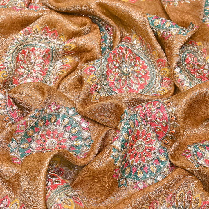 Premium Dola Position Print Zari Jacquard Fabric | Luxury Designer Woven Fabric | V3403C-04