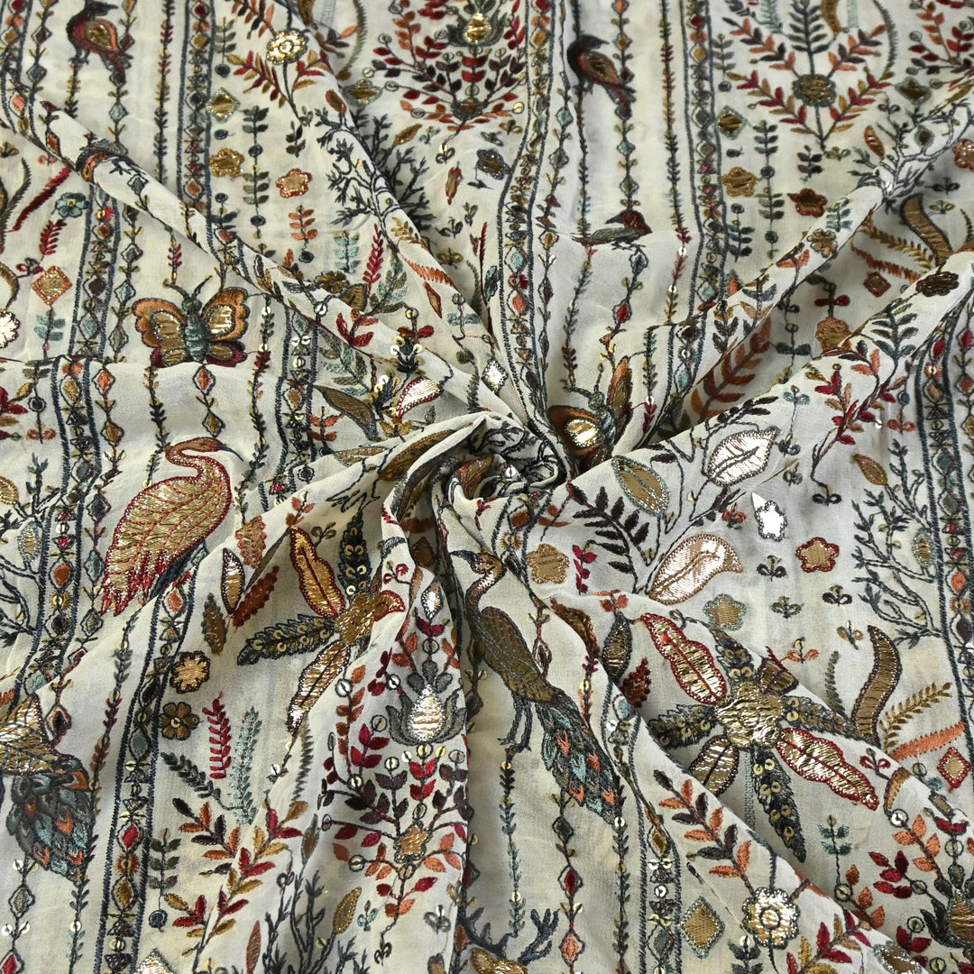 Dyed Viscose Georgette Gota Sequins Embroidery Fabrics