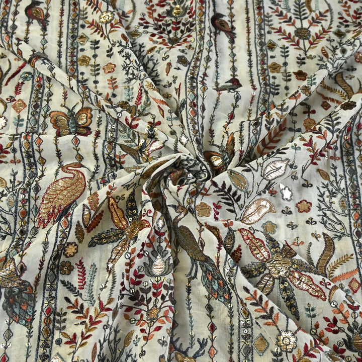 Dyed Viscose Georgette Gota Sequins Embroidery Fabrics