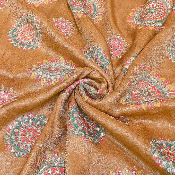 Premium Dola Position Print Zari Jacquard Fabric | Luxury Designer Woven Fabric | V3403C-04