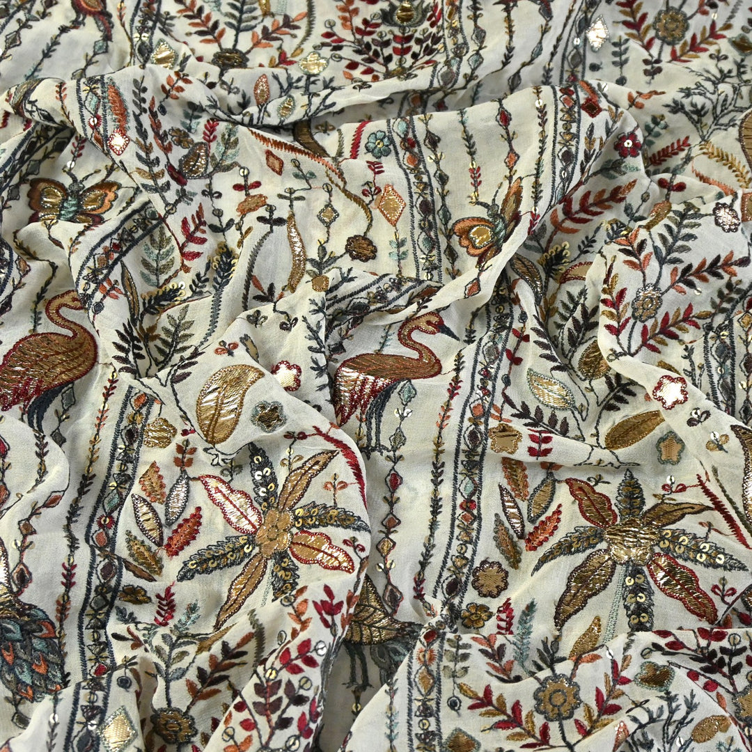 Dyed Viscose Georgette Gota Sequins Embroidery Fabrics