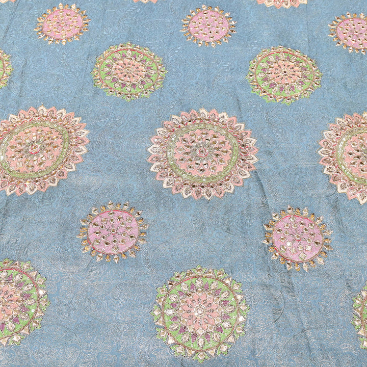 Premium Dola Position Print Zari Jacquard Fabric | Luxury Designer Woven Fabric | V3403C-03