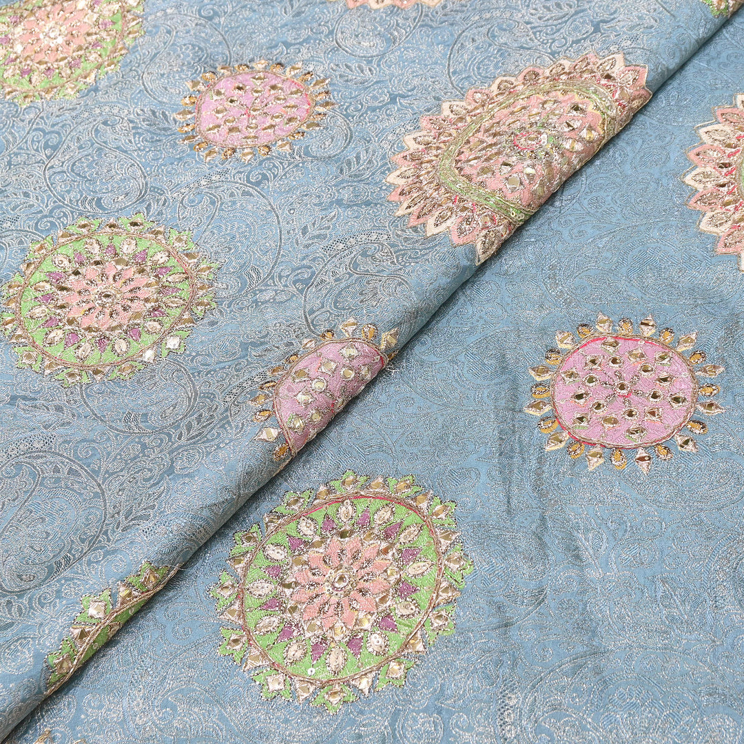 Premium Dola Position Print Zari Jacquard Fabric | Luxury Designer Woven Fabric | V3403C-03
