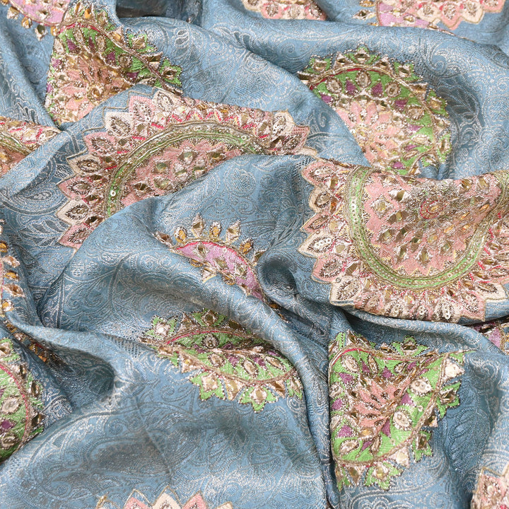 Premium Dola Position Print Zari Jacquard Fabric | Luxury Designer Woven Fabric | V3403C-03