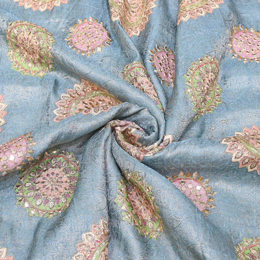 Premium Dola Position Print Zari Jacquard Fabric | Luxury Designer Woven Fabric | V3403C-03