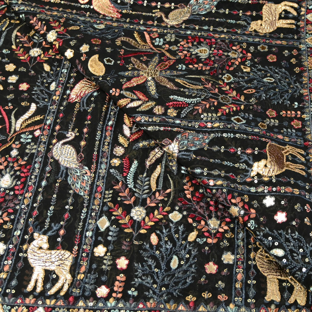 Dyed Viscose Georgette Gota Sequins Embroidery Fabrics