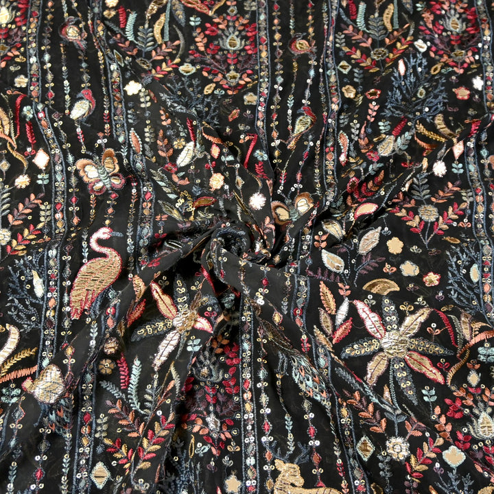 Dyed Viscose Georgette Gota Sequins Embroidery Fabrics