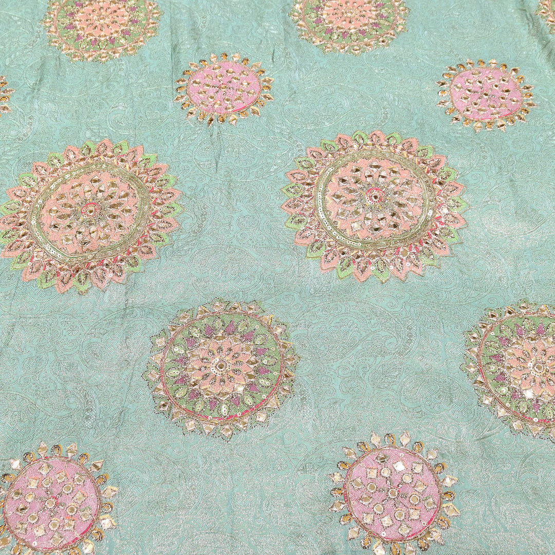 Premium Dola Position Print Zari Jacquard Fabric | Luxury Designer Woven Fabric | V3403C-08