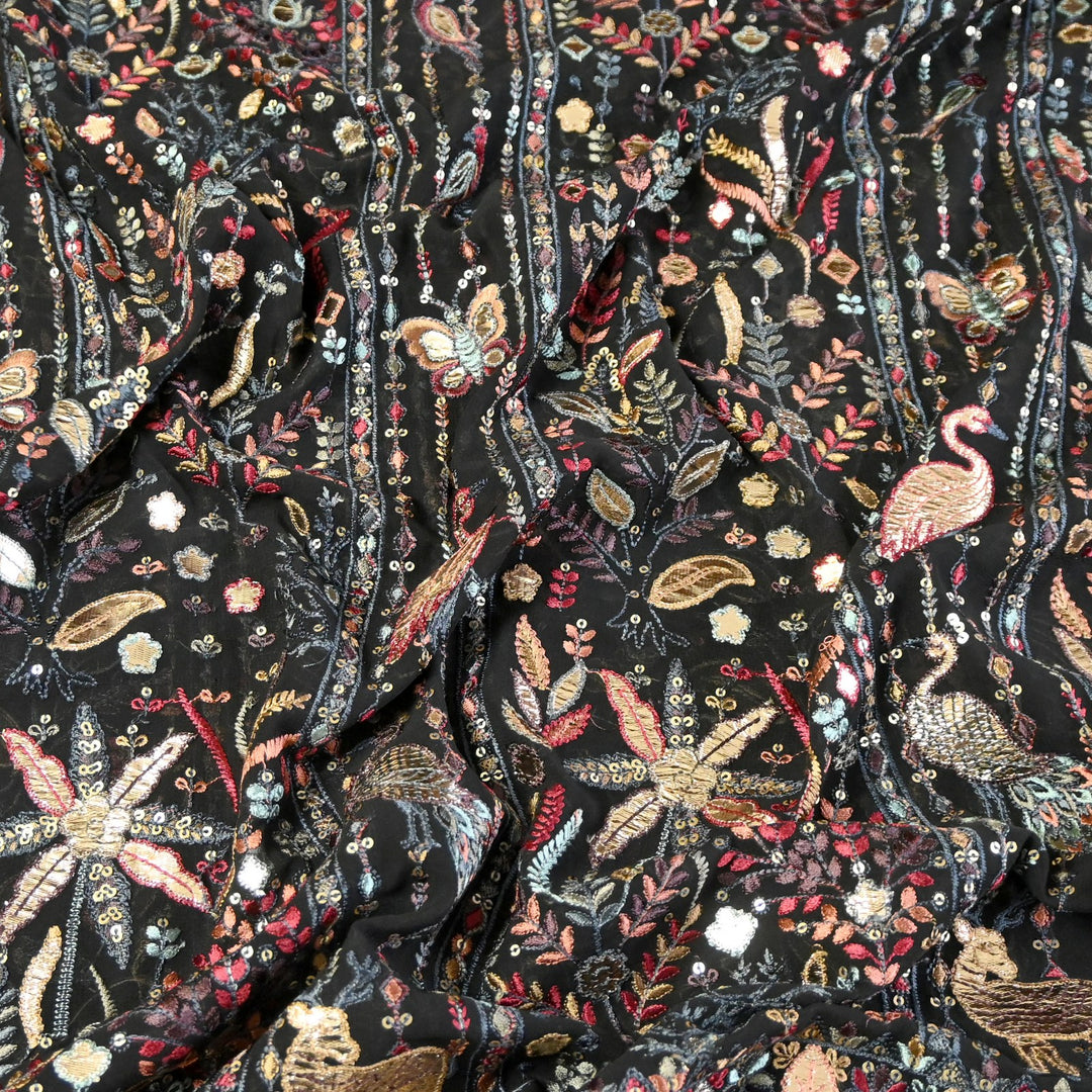 Dyed Viscose Georgette Gota Sequins Embroidery Fabrics