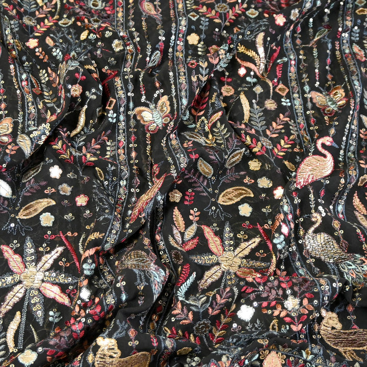 Dyed Viscose Georgette Gota Sequins Embroidery Fabrics