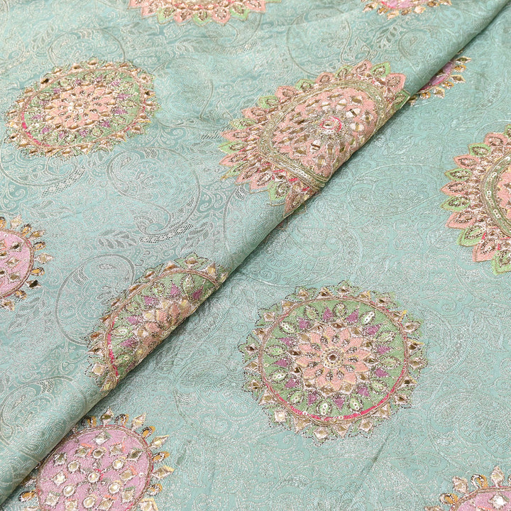 Premium Dola Position Print Zari Jacquard Fabric | Luxury Designer Woven Fabric | V3403C-08