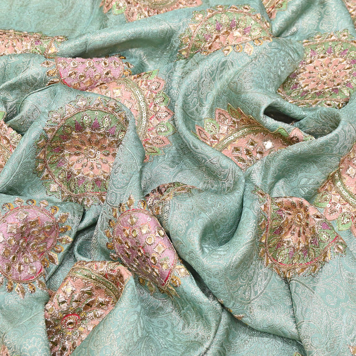Premium Dola Position Print Zari Jacquard Fabric | Luxury Designer Woven Fabric | V3403C-08