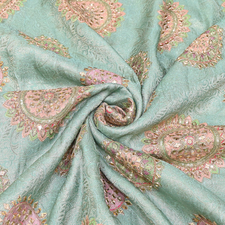 Premium Dola Position Print Zari Jacquard Fabric | Luxury Designer Woven Fabric | V3403C-08