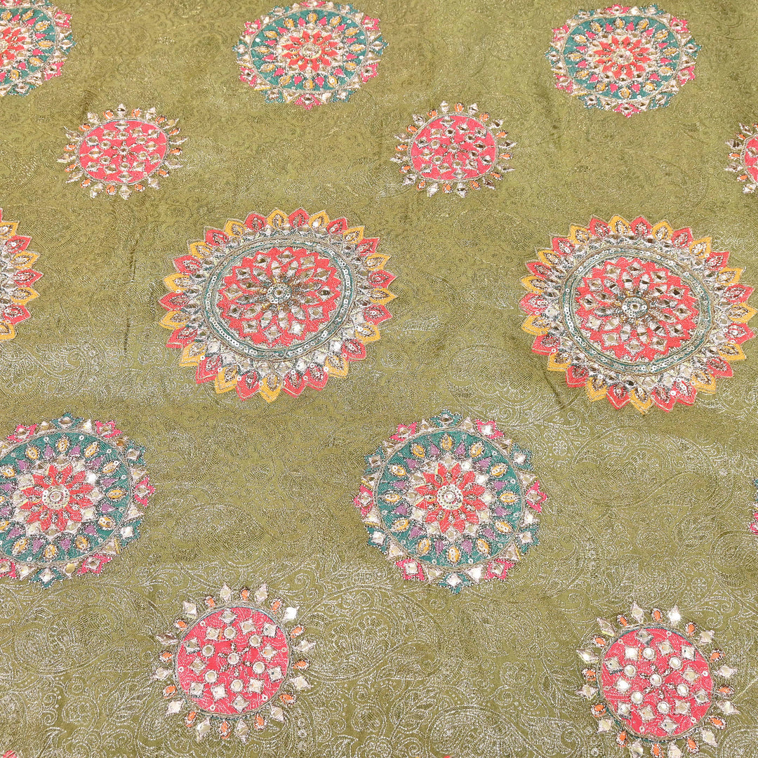 Premium Dola Position Print Zari Jacquard Fabric | Luxury Designer Woven Fabric | V3403C-02